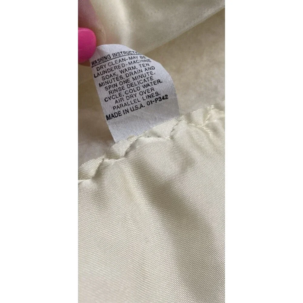 Vintage Betty S Cream Ivory Satin Trim Fleece Blanket 85x90 USA